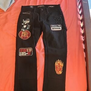 Cult of Individuality Black Jeans with Colorful Patches